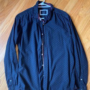 Black Button-Up Shirt with White Circle Pattern